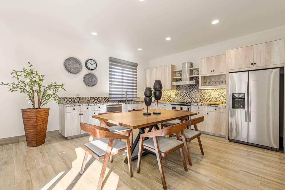 Fully equipped kitchen with stainless appliances