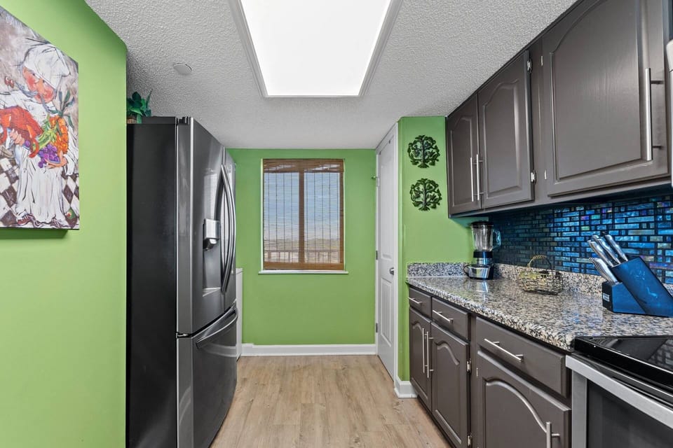 Store groceries in the fridge and cabinets.