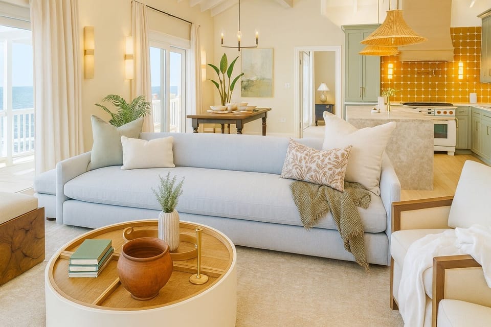 Open concept living space, connected to one of the five bedrooms. 