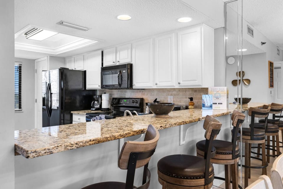 The kitchen offers bar seating