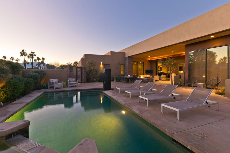 Complete privacy with saltwater pool and spa, outdoor dining, BBQ, and firepits.