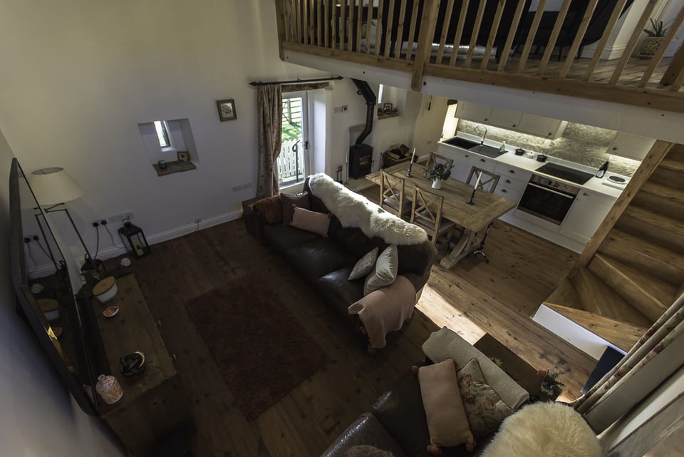 living room with dining area and kitchen