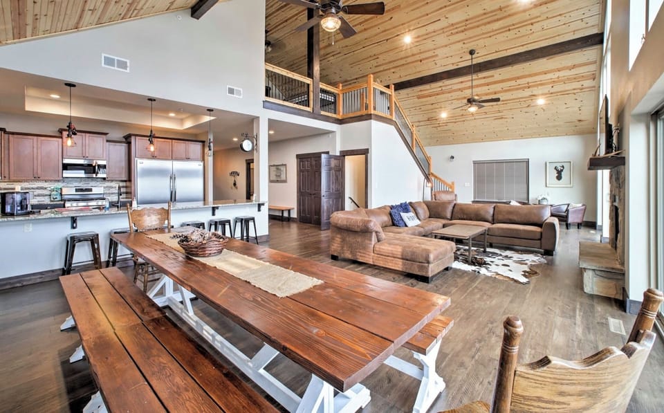 Big dining table and huge kitchen