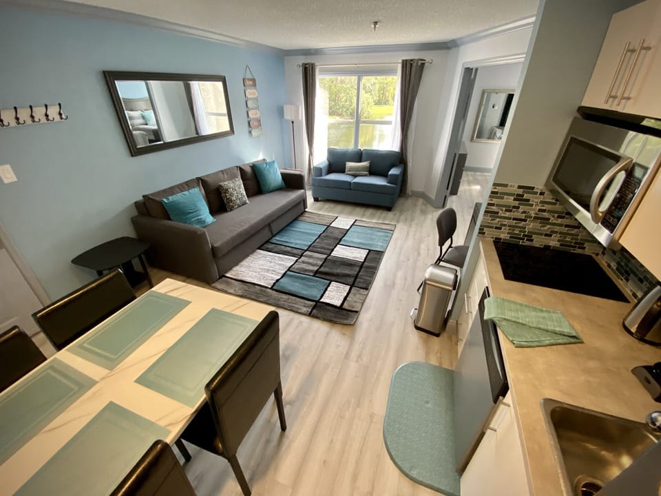 Cozy sofa bed and a new smart TV with all your favorite streaming apps!