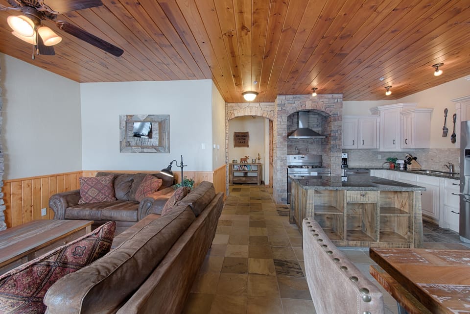 Natural stone features throughout this  home.