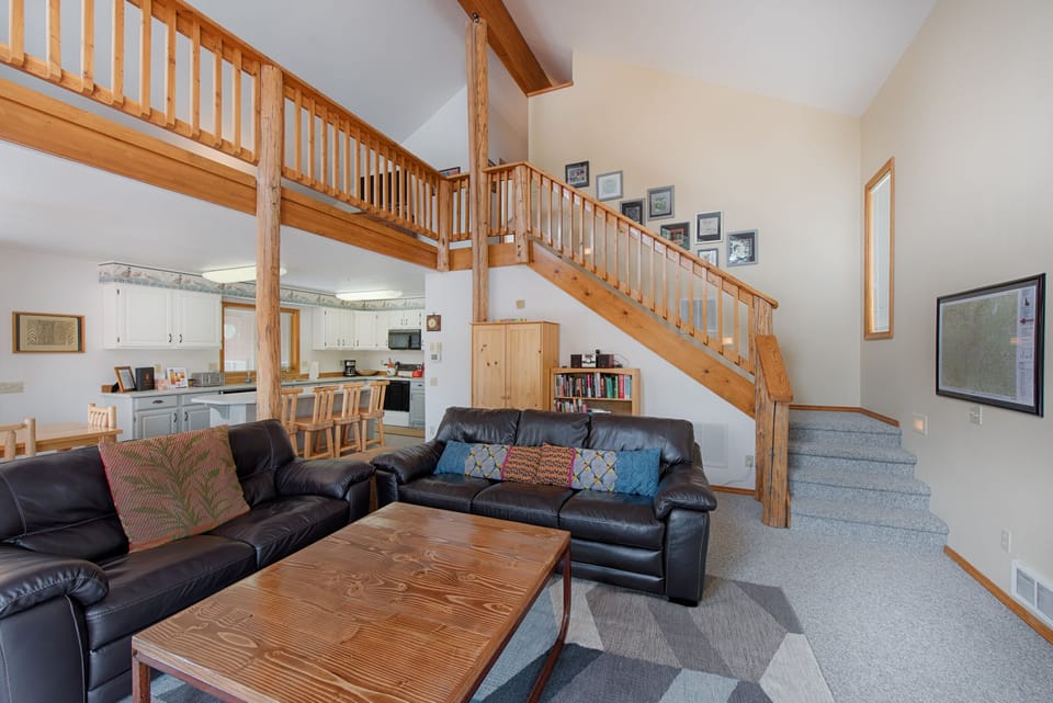 Vaulted ceilings - wide stairwell.