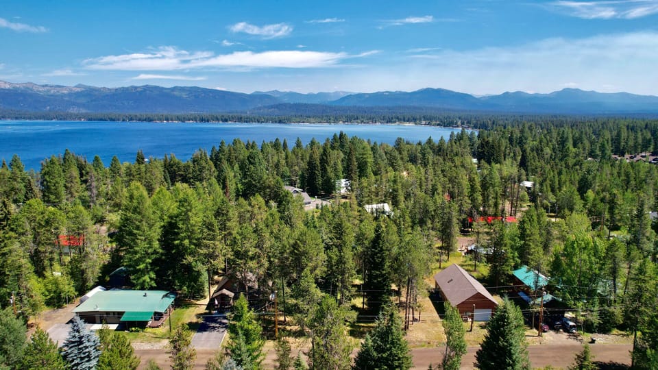 Aerial view of neighborhood and Payette Lake