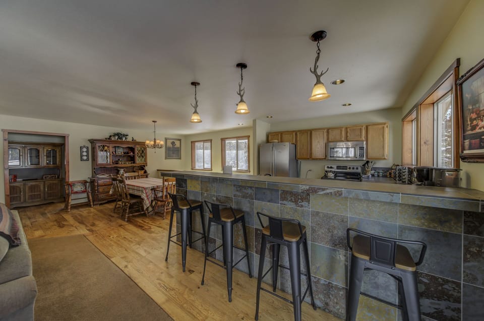 kitchen with bar stools