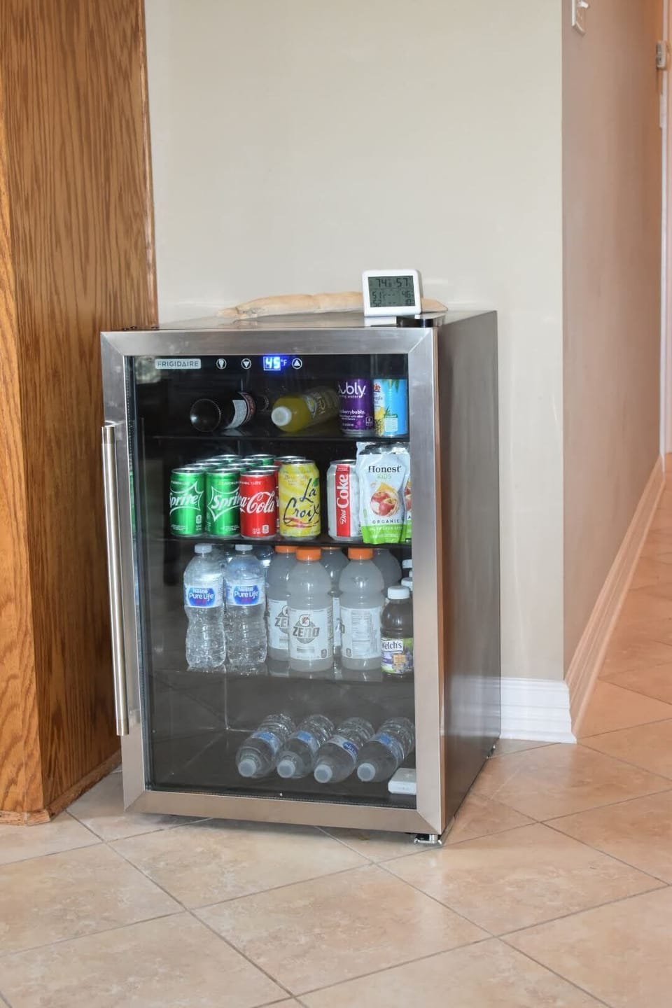 Separate stocked beverage fridge-$0.50 per beverage
