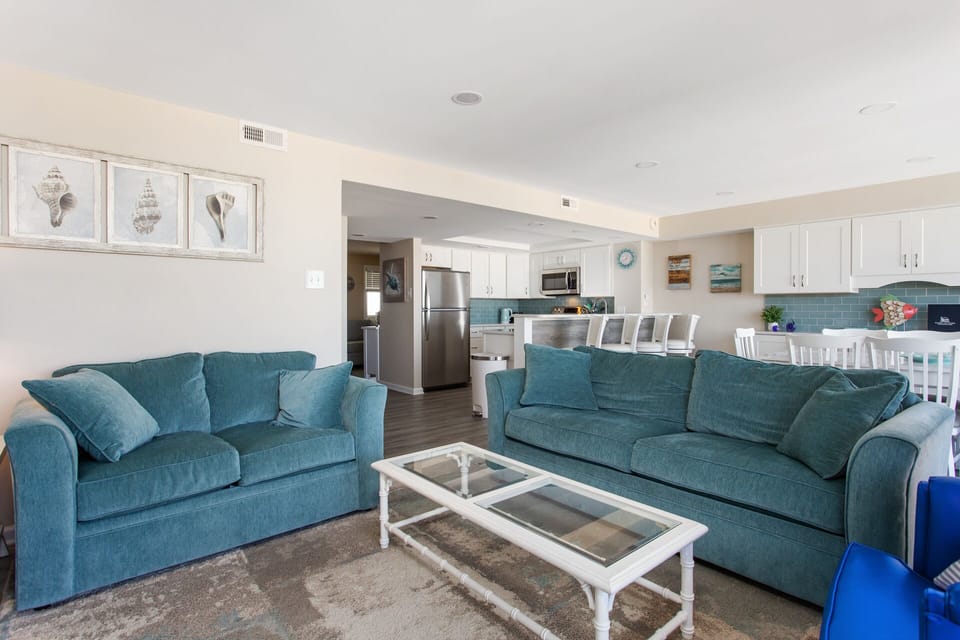 The Beautiful new furniture allows for plenty of space for the whole family to spread out and relax and there is even a Queen Sleeper Sofa!