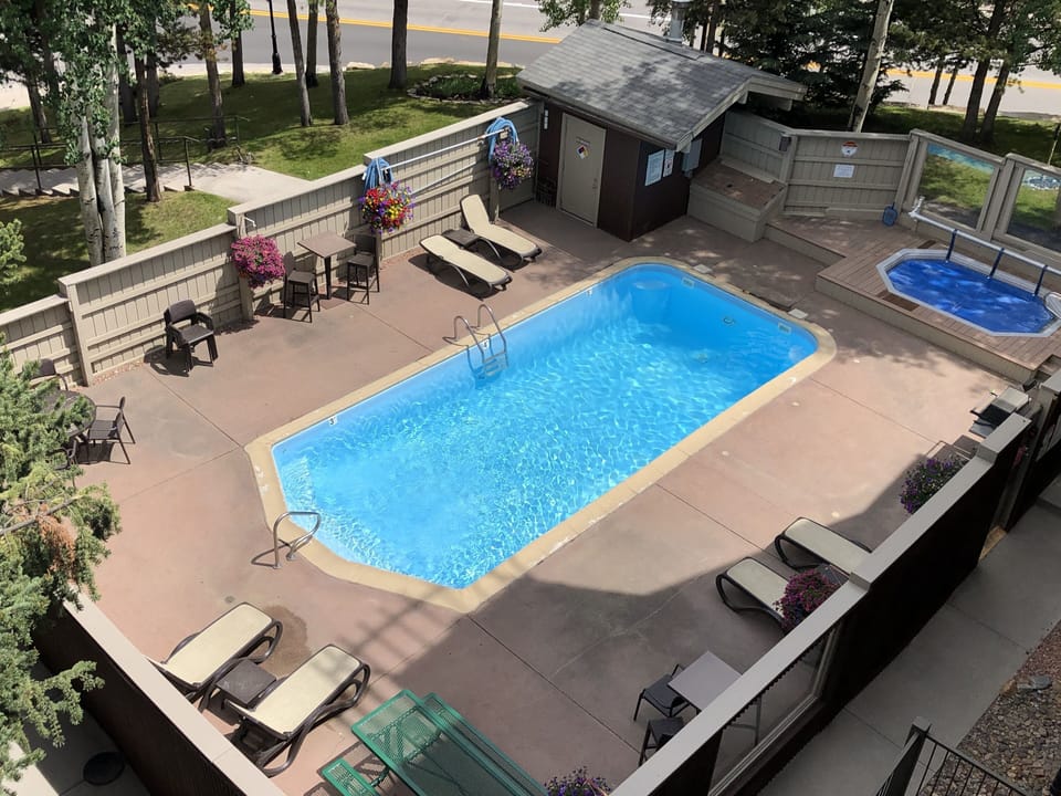 Pool is open only in the warmer months.  Hot Tub is open year round.
