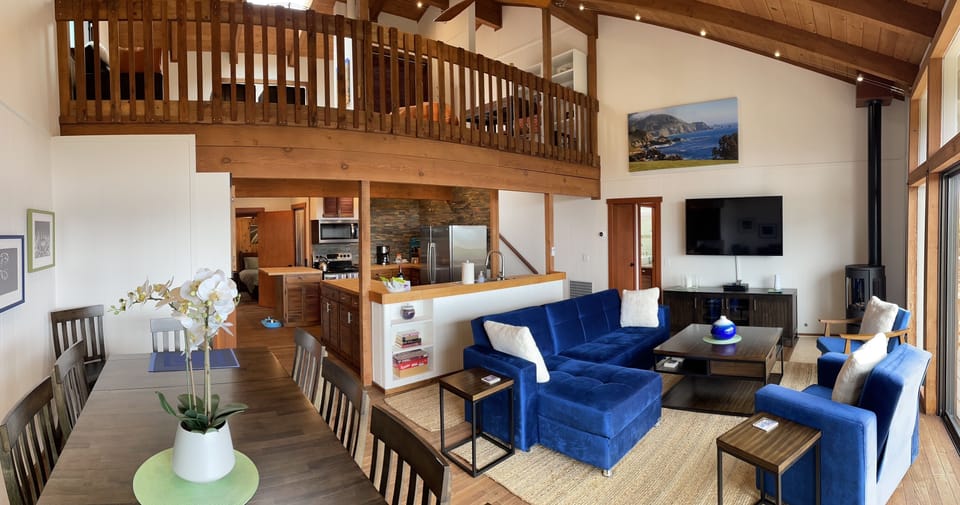 Great room with living room, dining table, kitchen & loft with Panoramic Views!