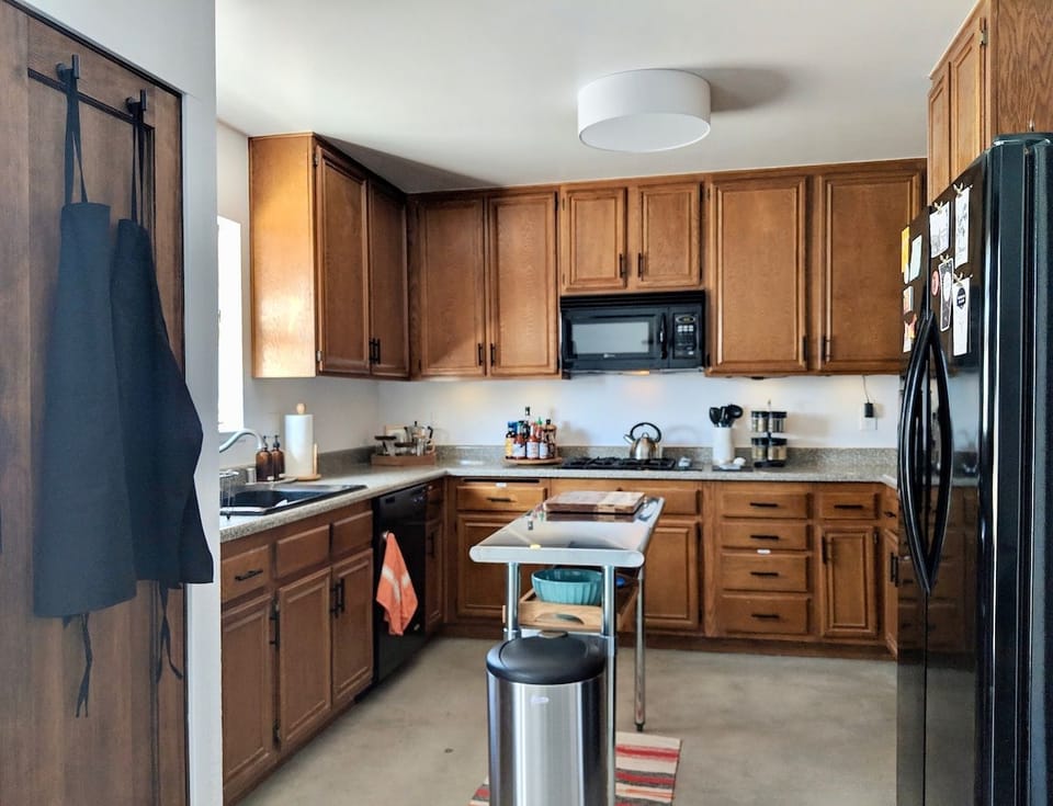 The Kitchen is fully stocked with the tools to cook full meals and includes: dishwasher, garbage disposal, microwave, oven, refrigerator with freezer, toaster, coffee pot, tea kettle and blender. 