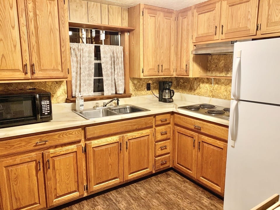 Kitchen-Cooktop stove(no oven) microwave, coffee pot, toaster, dishes, pots&pans