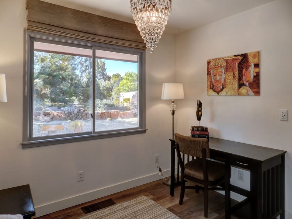 Office space with two USB ports in the outlet.
