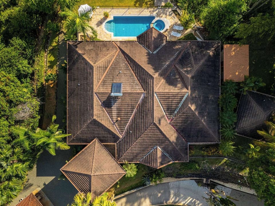 A breathtaking bird’s-eye view, highlighting the elegant design and layout of the home