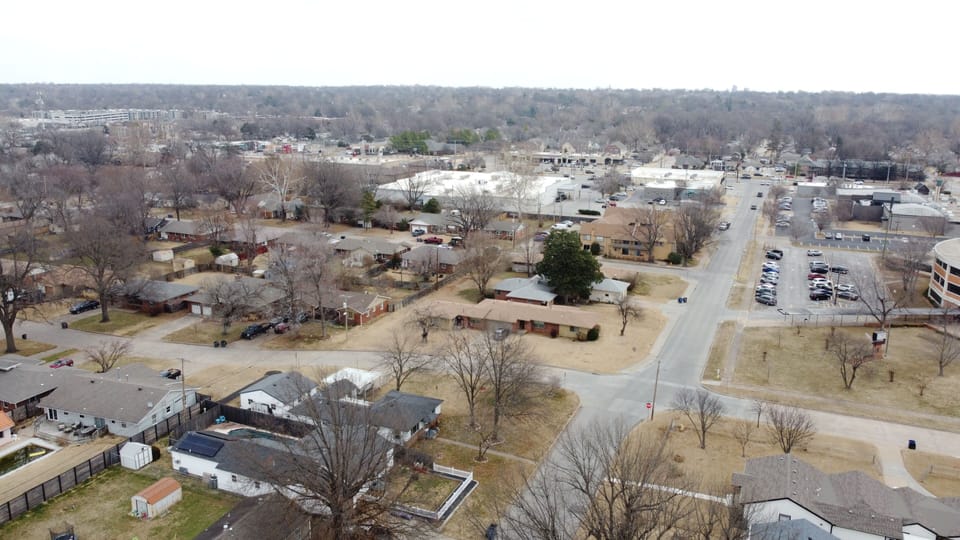 View of Brookside (Peoria Ave) from above the property.   Only a short walk away