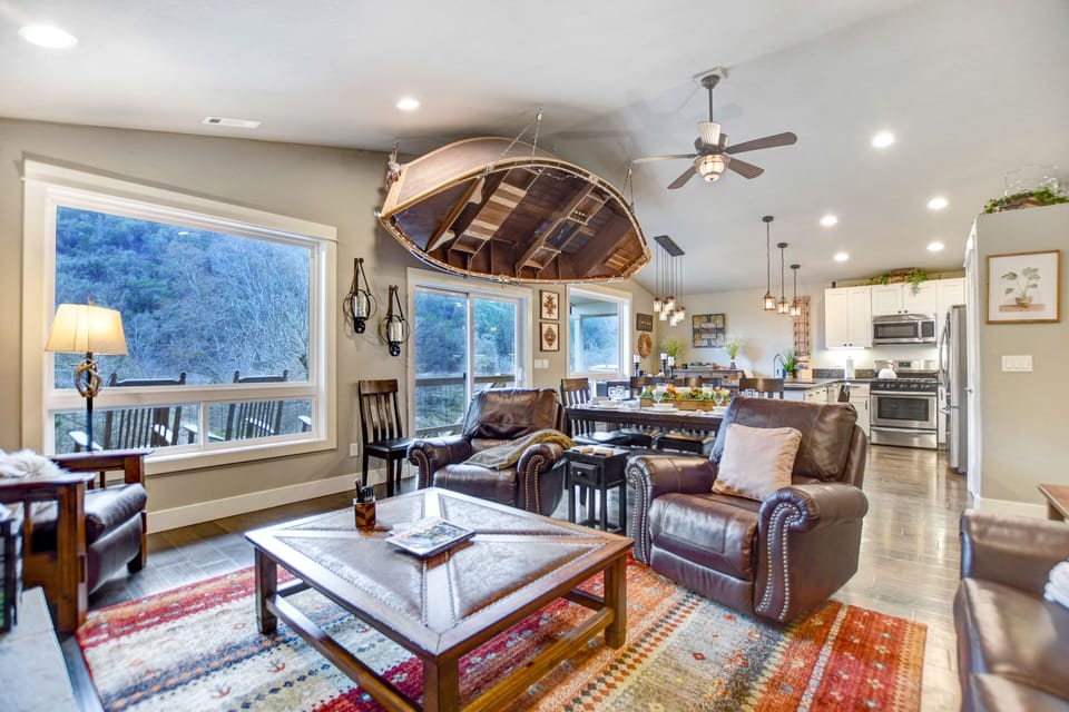 Living room open to the dining room and kitchen 