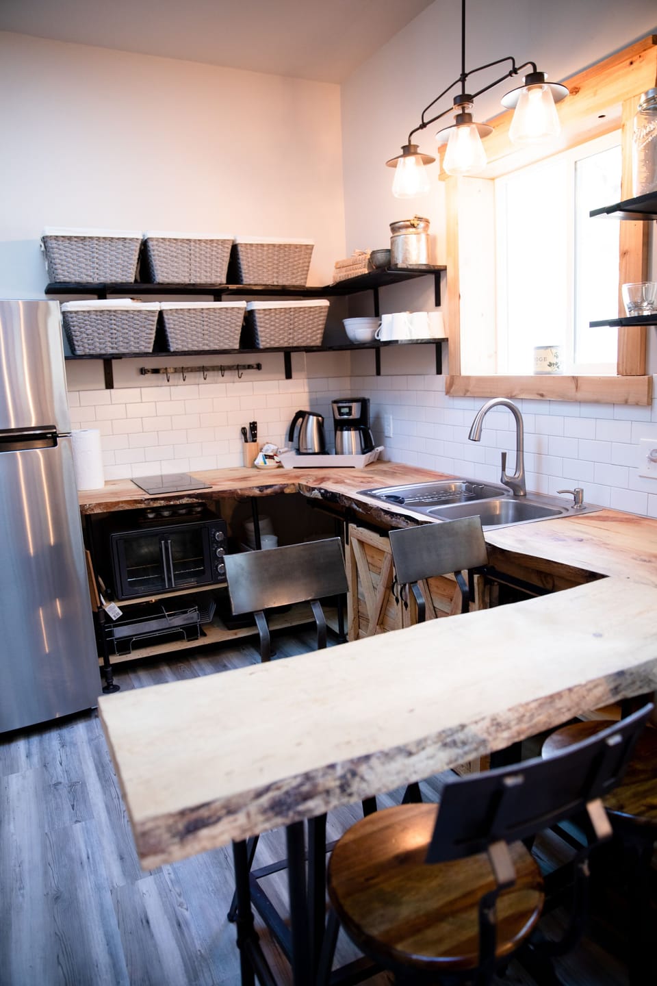 All of the live edge countertops were milled locally from the Black Forest.