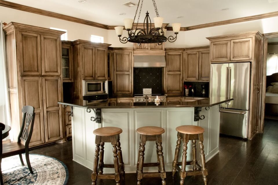 Upstairs kitchen fully stocked with everything you need for your stay.