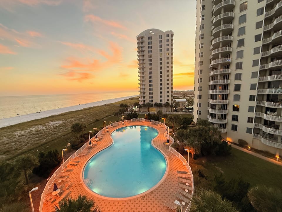 Gorgeous sunset overlooking pool