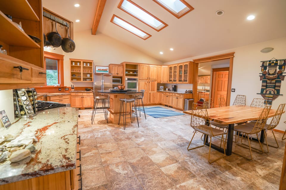 Breakfast/ wine tasting island and live edge dining table for 8 