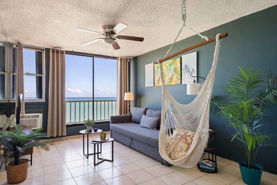 Spacious living room with great lighting and beautiful ocean view