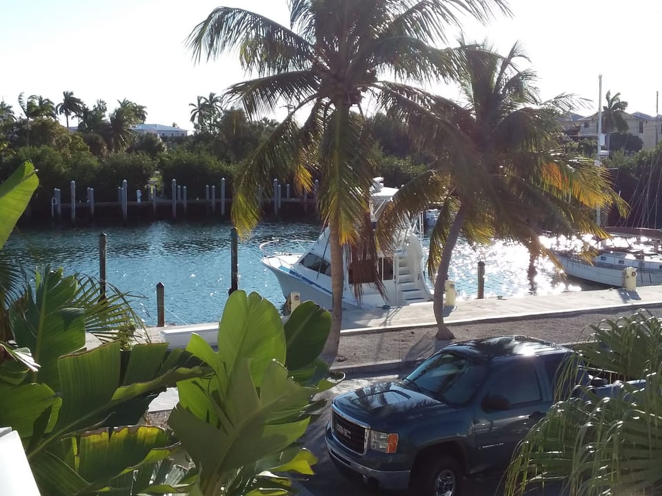View of our dock slip from our patio.