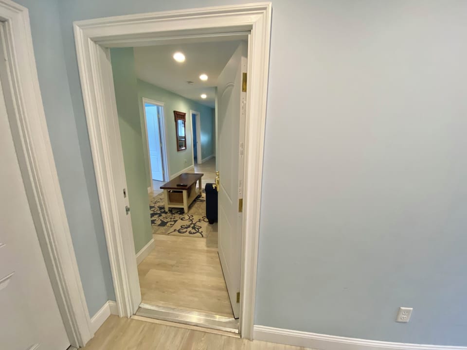 Entry door from hallway into living room.