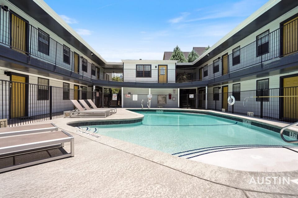 Shared pool area steps from the rental