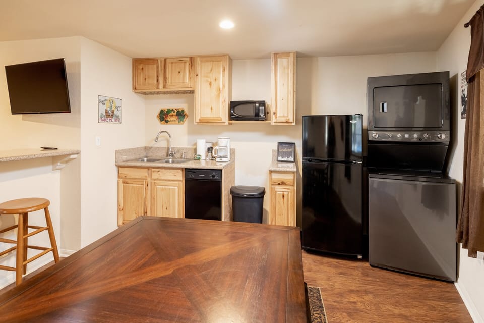 Washer and dryer in dining room.