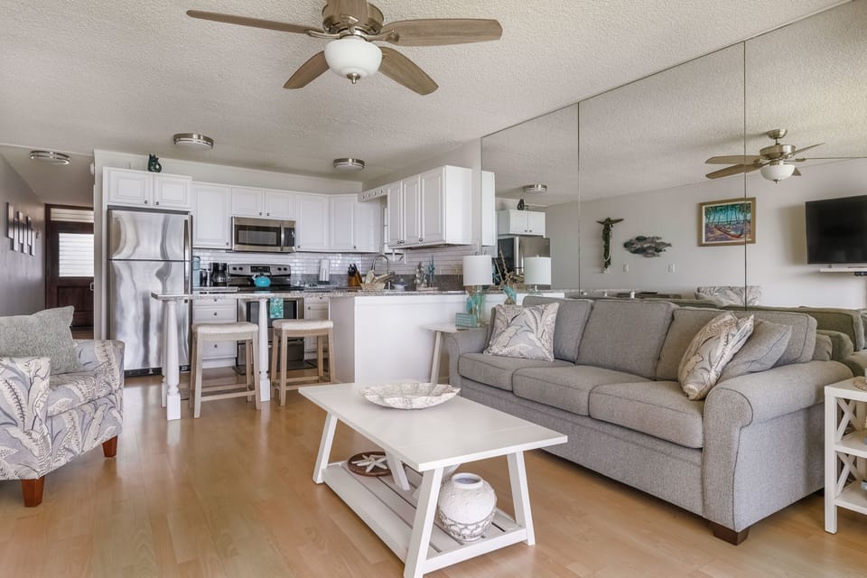 Living room and kitchen view.