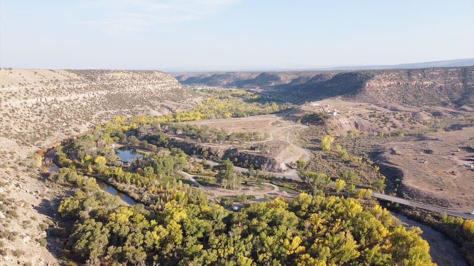 Aerial view of the whole property in the fall. 