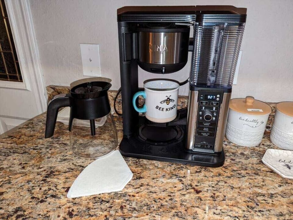 Enjoy a nice cup of coffee on the back deck. Single Cup/multi cup Ninja! 