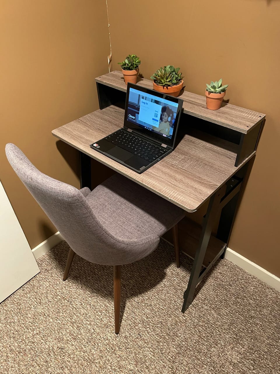 Loft area equipped with office desk for remote work/school