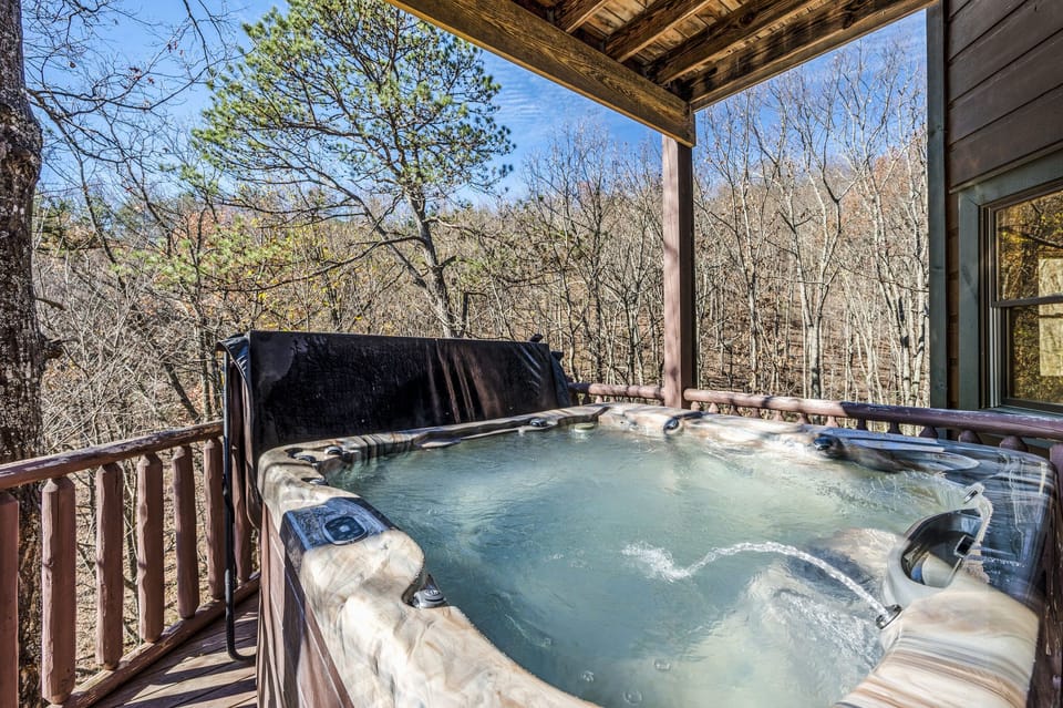Hot tub relaxation. End the day in warm bubbles and cool mountain air.