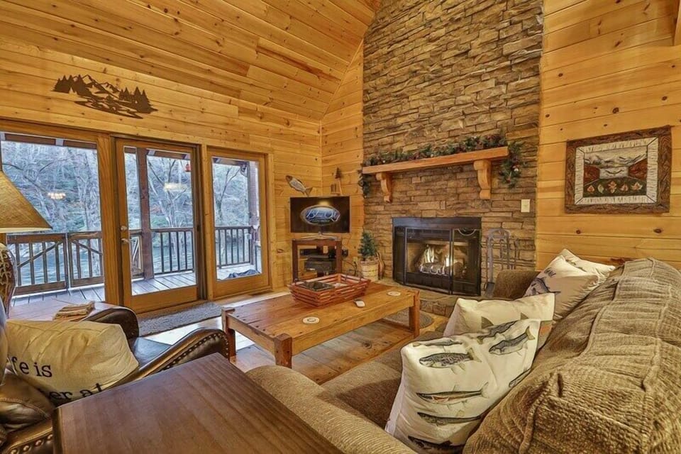 The Great Room at On The Rocks with a gas burning fireplace