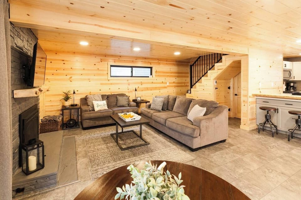 Comfortable living room. Perfect for snuggling up and relaxing after a long day at the lake! 