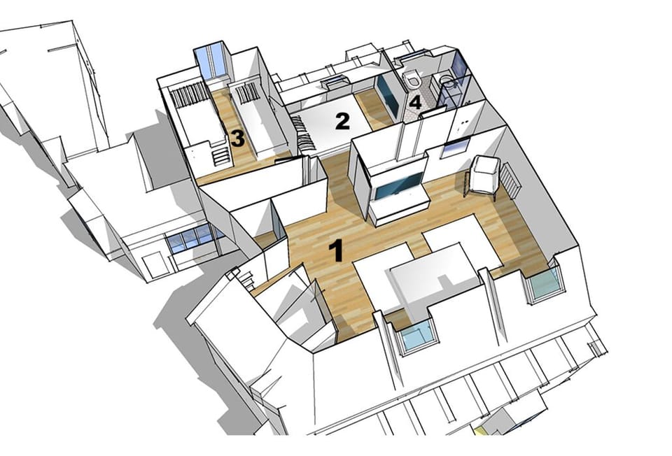 Second floor: Master Bedroom (1), Bedroom #2 (2), Bedroom #3 (3), Bathroom (4)