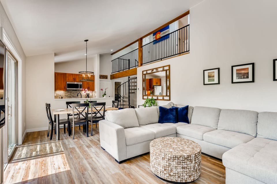 Large sectional sleeper sofa with chaise allows for family TV time