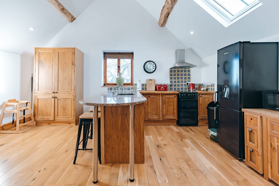 hay barn upstairs open plan kitchen dining living with fully fitted kitchen