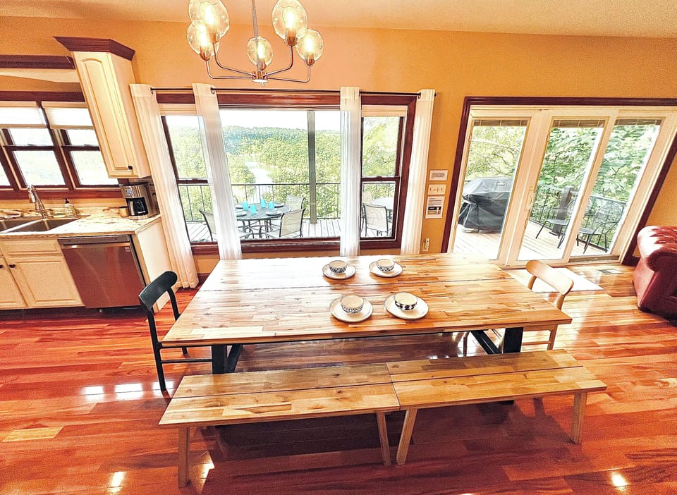 8 foot table seats 10 adults. Counter island seats remaining friends. 