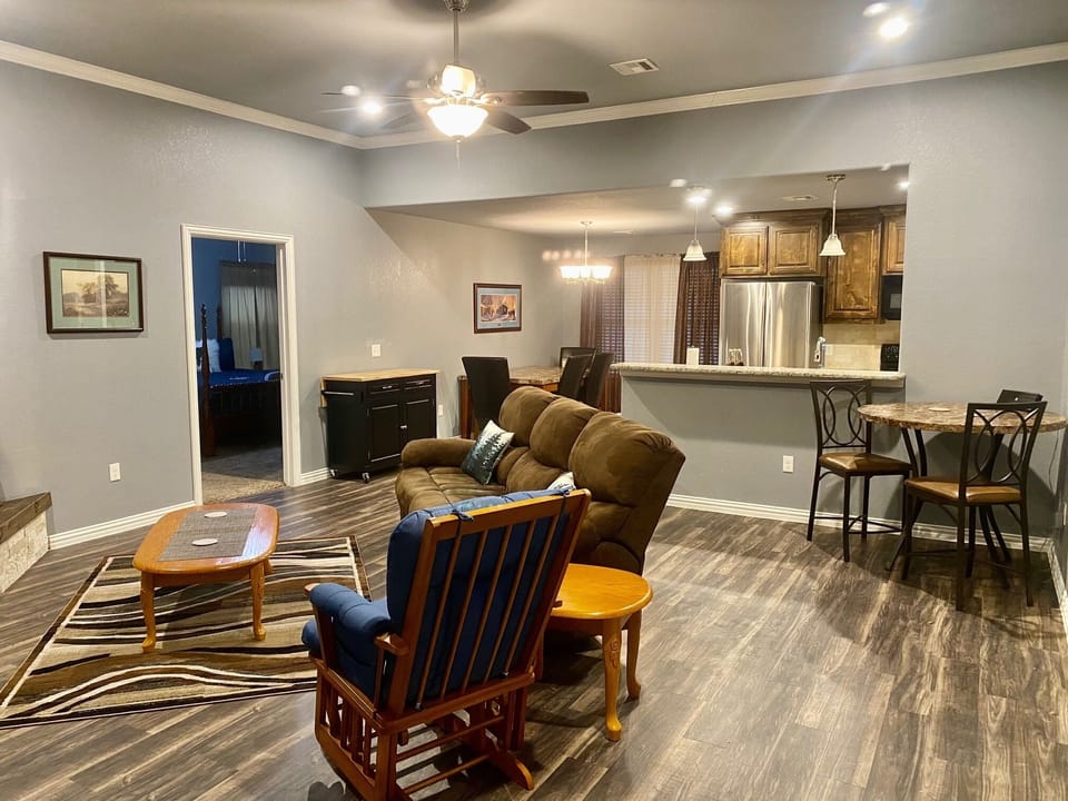 The open concept living room provides opportunities to chat with your group!