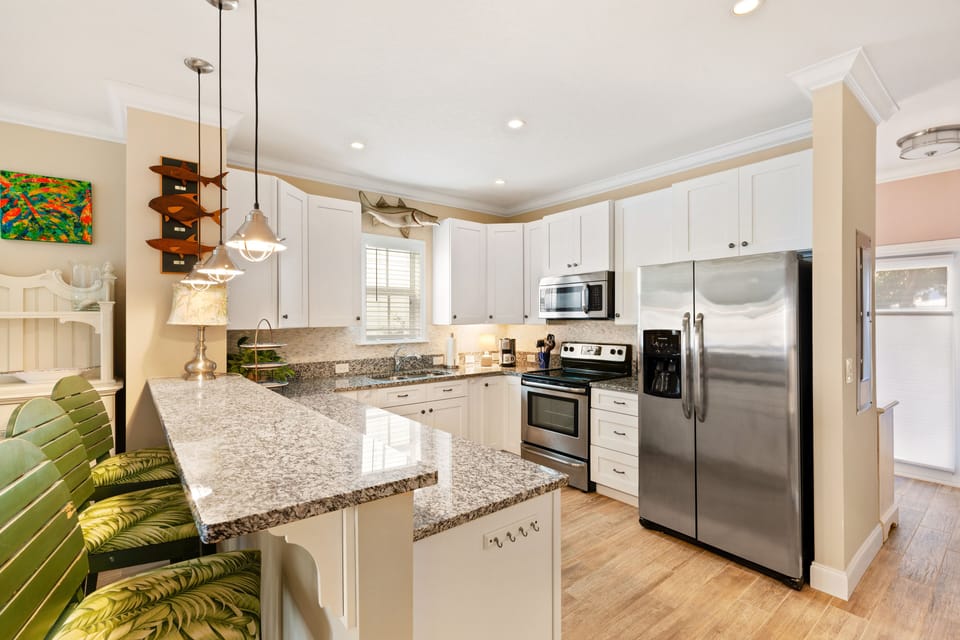 Granite counters and bar seating