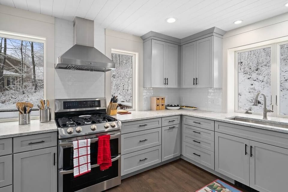 Stainless steel gas stove.