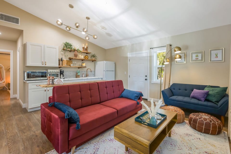 Sleeper sofa converts to a Queen Size bed.