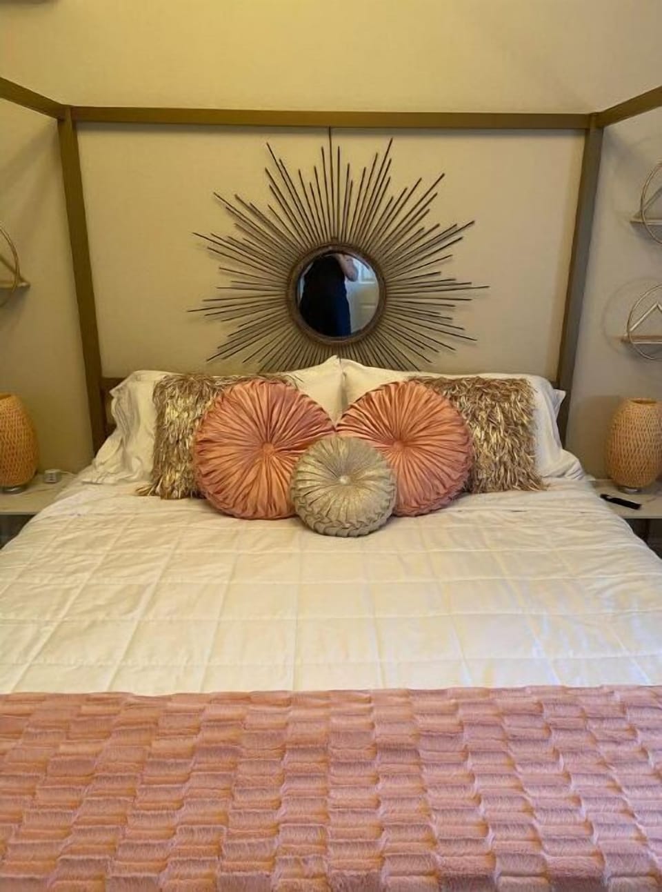 Romantic King Size Tuft & Needle mattress, canopy bed.