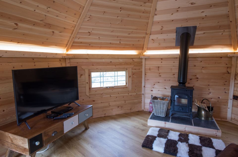 Log burning stove and flat screen TV