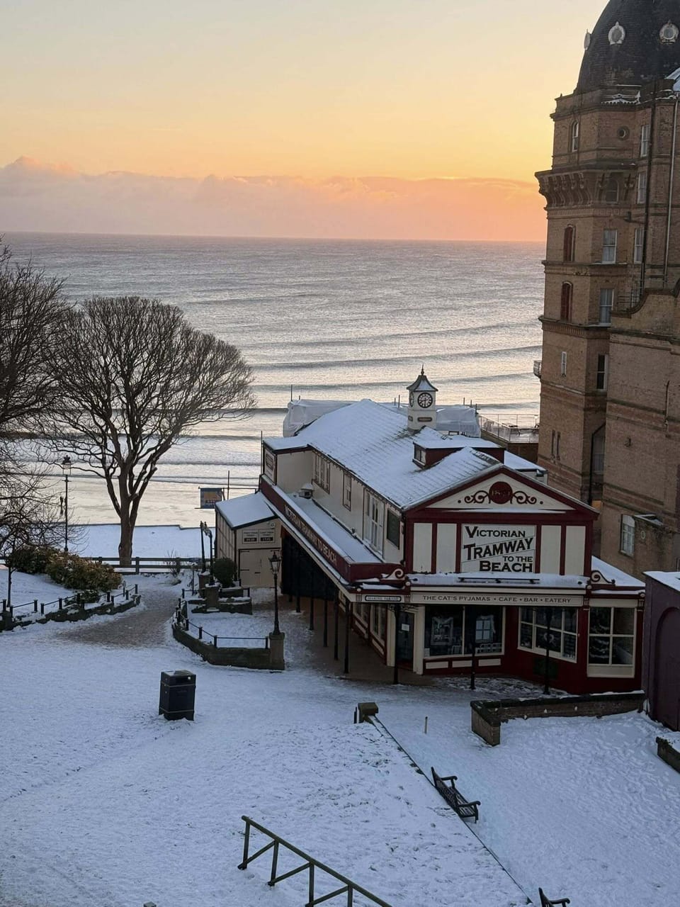 Sea and Tramway in the snow - view from apartment 1