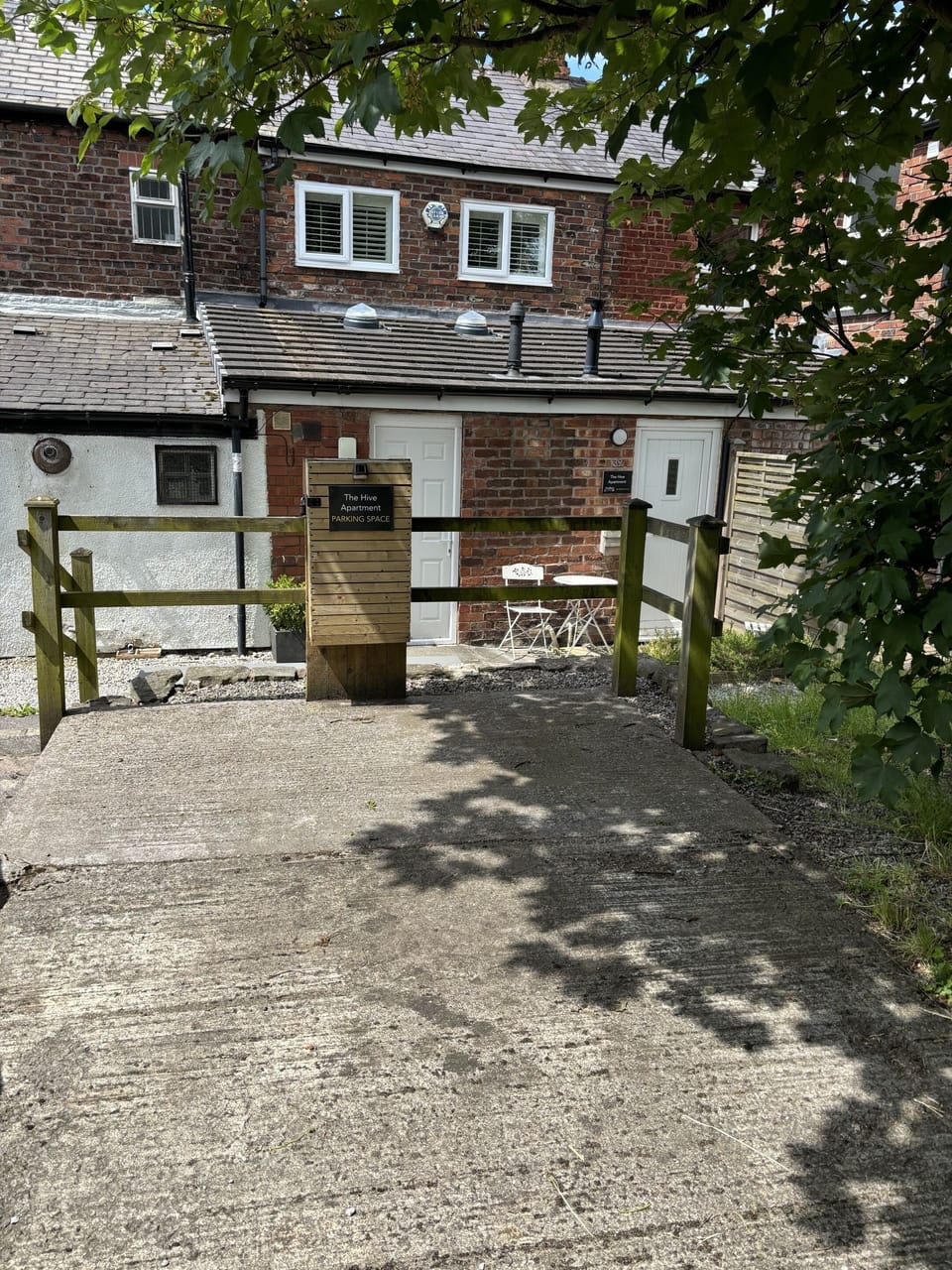 Parking space, seating area, EV charger